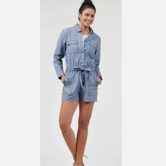 Outerknown Benson Chambray Denim Organic Cotton Jumpsuit $188 Shortall Blue M - Picture 11 of 11